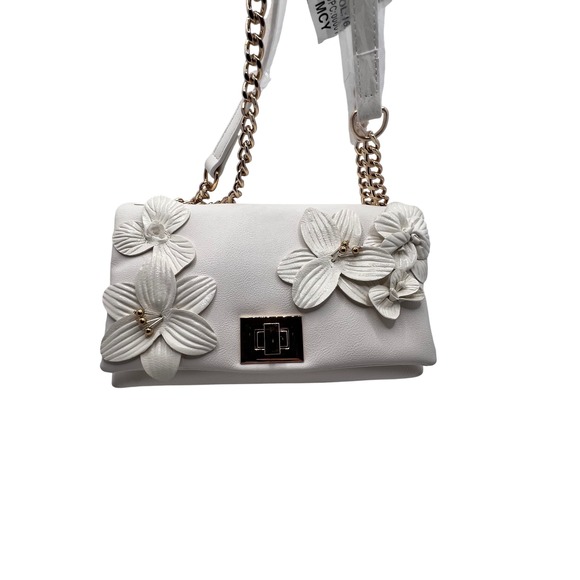 INC International Concepts Handbags - New INC Flower Applique Crossbody Bag Chain Strap Party White Small Purse
